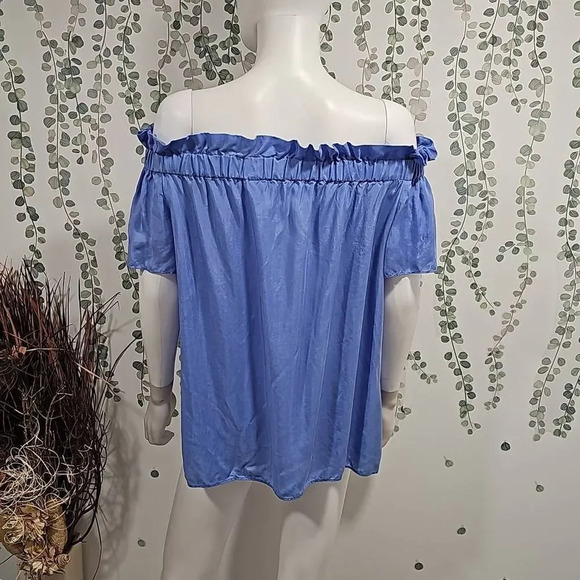 SANDRO Saint Trop Off-the-shoulder Top In Azur Blue Sz 1 or L - Picture 8 of 10